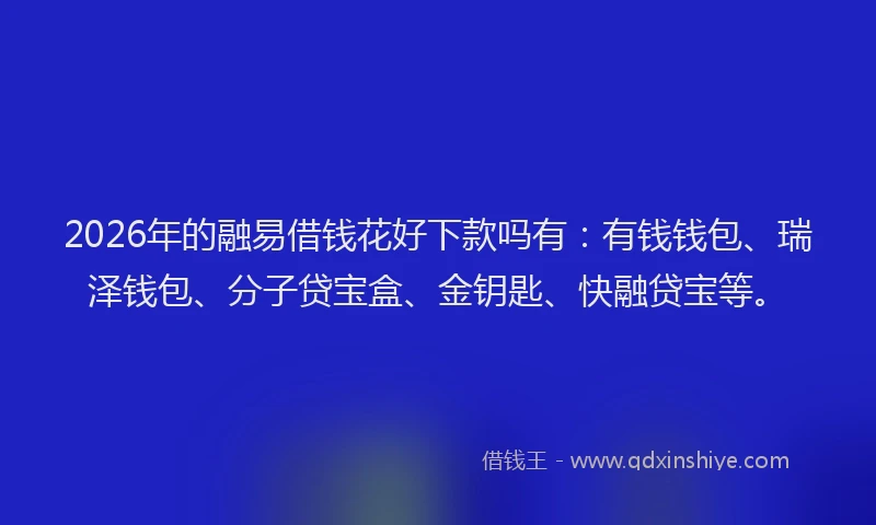 2026年的融易借钱花好下款吗有：有钱钱包、瑞泽钱包、分子贷宝盒、金钥匙、快融贷宝等。