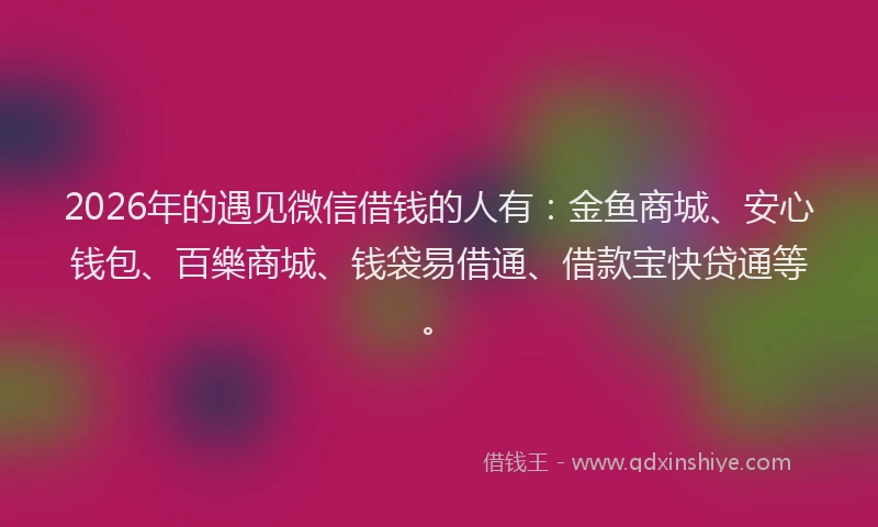 2026年的遇见微信借钱的人有：金鱼商城、安心钱包、百樂商城、钱袋易借通、借款宝快贷通等。