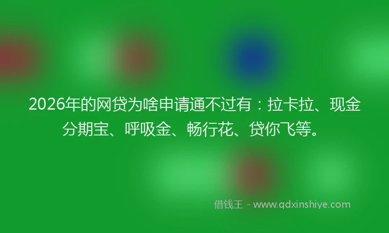 2026年的网贷为啥申请通不过有：拉卡拉、现金分期宝、呼吸金、畅行花、贷你飞等。