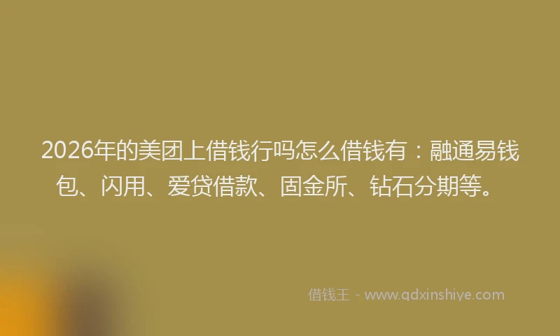 2026年的美团上借钱行吗怎么借钱有：融通易钱包、闪用、爱贷借款、固金所、钻石分期等。