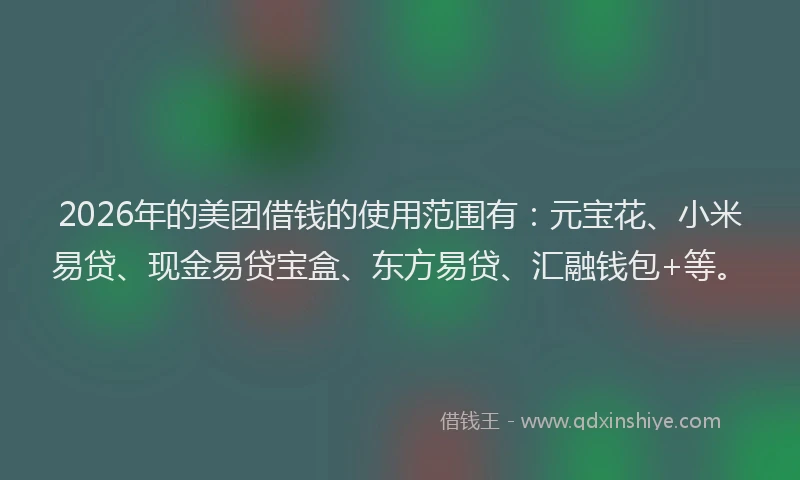 2026年的美团借钱的使用范围有：元宝花、小米易贷、现金易贷宝盒、东方易贷、汇融钱包+等。