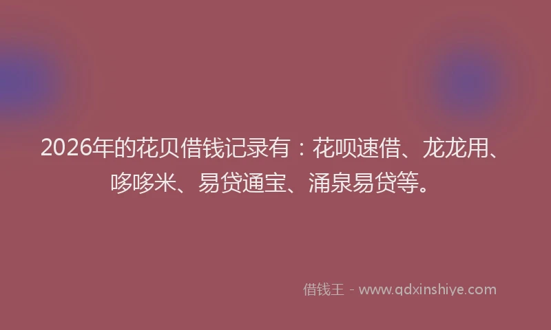 2026年的花贝借钱记录有：花呗速借、龙龙用、哆哆米、易贷通宝、涌泉易贷等。