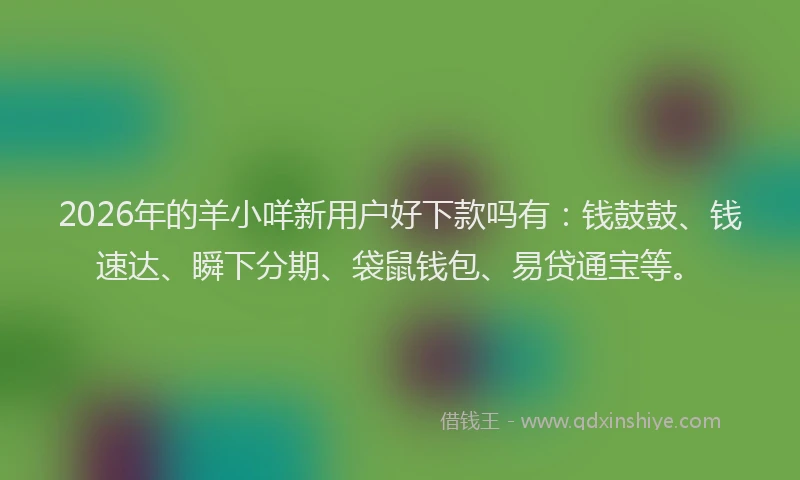 2026年的羊小咩新用户好下款吗有：钱鼓鼓、钱速达、瞬下分期、袋鼠钱包、易贷通宝等。