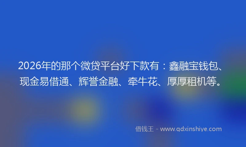 2026年的那个微贷平台好下款有：鑫融宝钱包、现金易借通、辉誉金融、牵牛花、厚厚租机等。