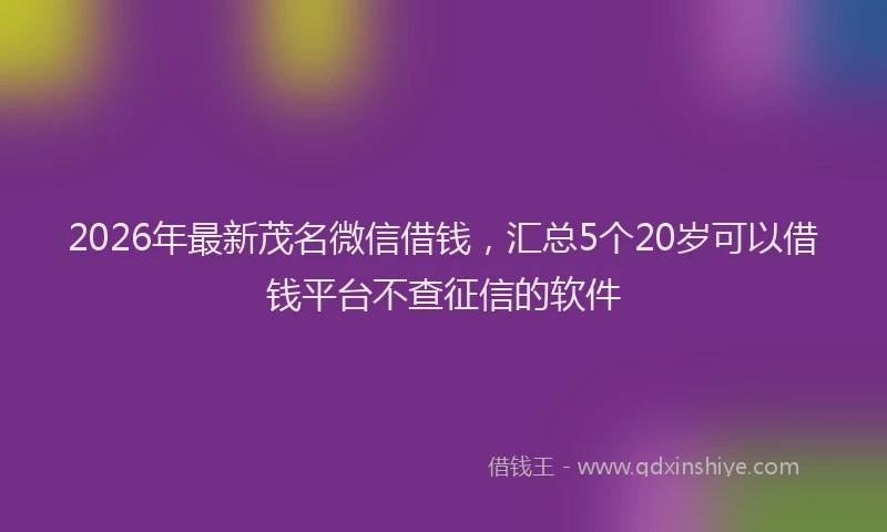2026年最新茂名微信借钱，汇总5个20岁可以借钱平台不查征信的软件