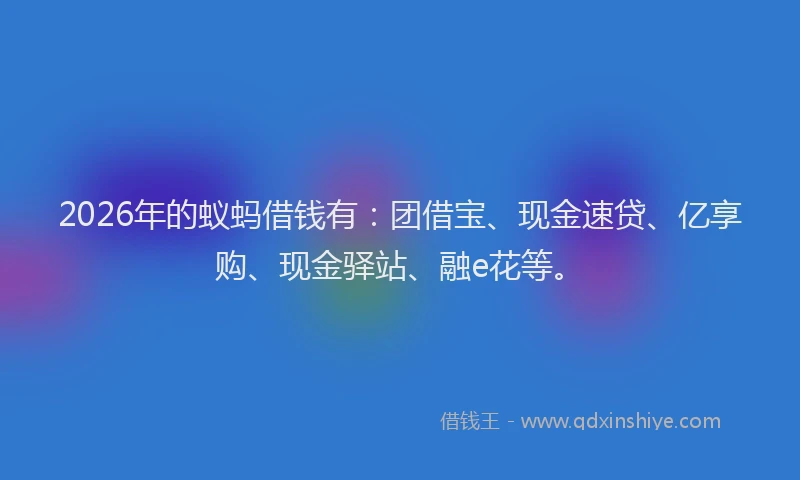 2026年的蚁蚂借钱有：团借宝、现金速贷、亿享购、现金驿站、融e花等。