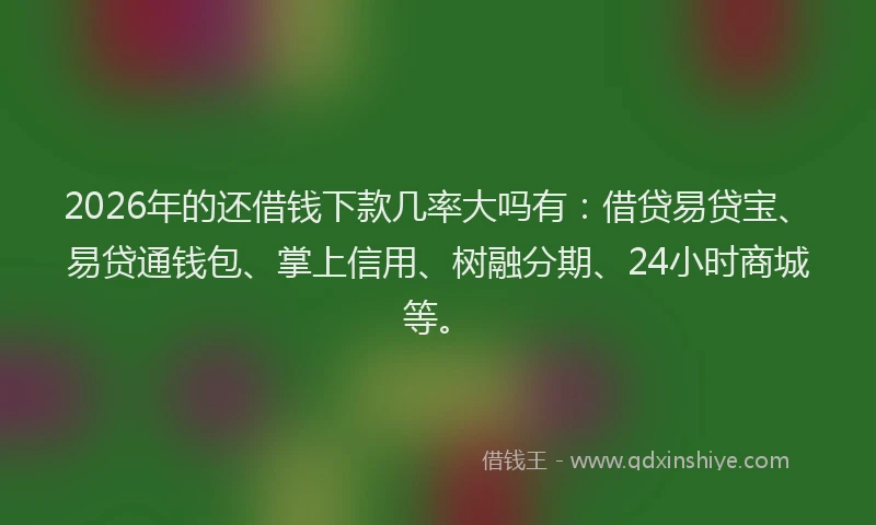 2026年的还借钱下款几率大吗有：借贷易贷宝、易贷通钱包、掌上信用、树融分期、24小时商城等。