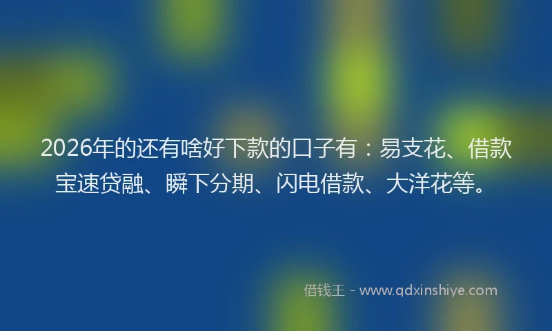 2026年的还有啥好下款的口子有：易支花、借款宝速贷融、瞬下分期、闪电借款、大洋花等。