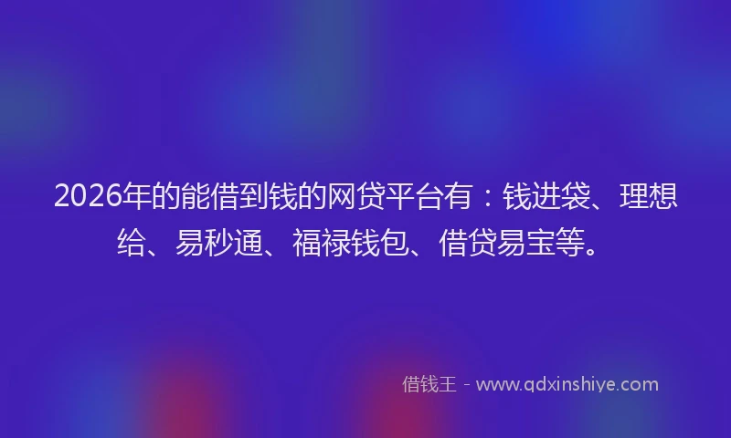 2026年的能借到钱的网贷平台有：钱进袋、理想给、易秒通、福禄钱包、借贷易宝等。