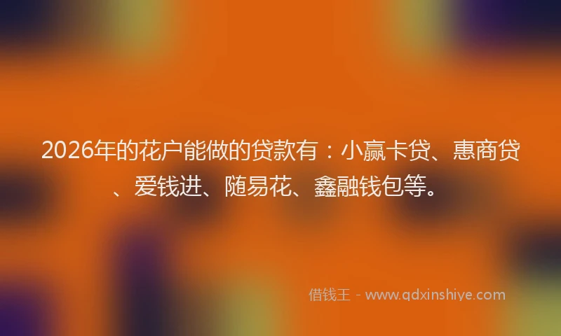 2026年的花户能做的贷款有：小赢卡贷、惠商贷、爱钱进、随易花、鑫融钱包等。