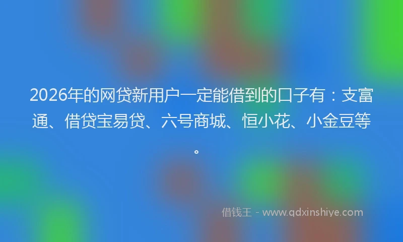 2026年的网贷新用户一定能借到的口子有：支富通、借贷宝易贷、六号商城、恒小花、小金豆等。