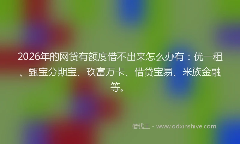 2026年的网贷有额度借不出来怎么办有：优一租、甄宝分期宝、玖富万卡、借贷宝易、米族金融等。