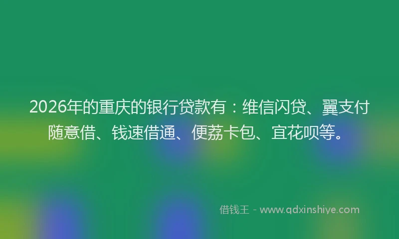 2026年的重庆的银行贷款有：维信闪贷、翼支付随意借、钱速借通、便荔卡包、宜花呗等。