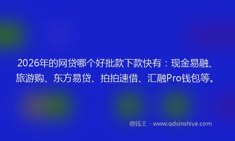 2026年的网贷哪个好批款下款快有：现金易融、旅游购、东方易贷、拍拍速借、汇融Pro钱包等。