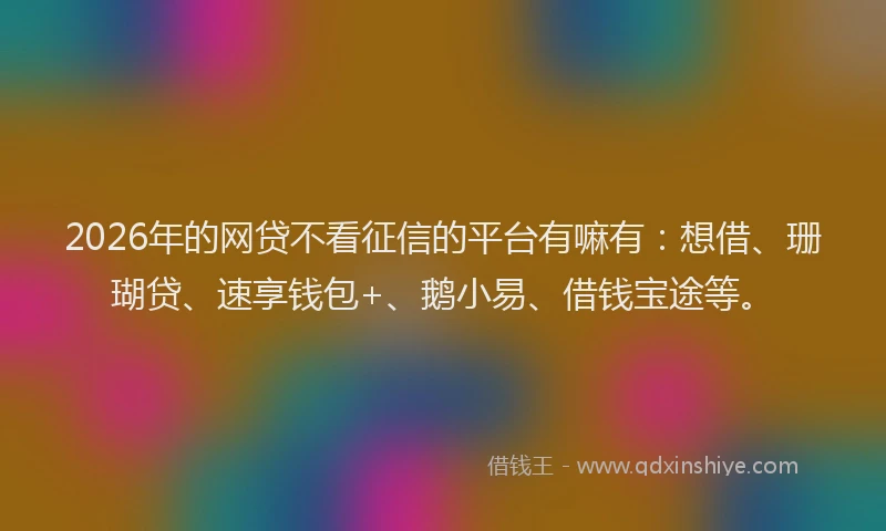 2026年的网贷不看征信的平台有嘛有：想借、珊瑚贷、速享钱包+、鹅小易、借钱宝途等。
