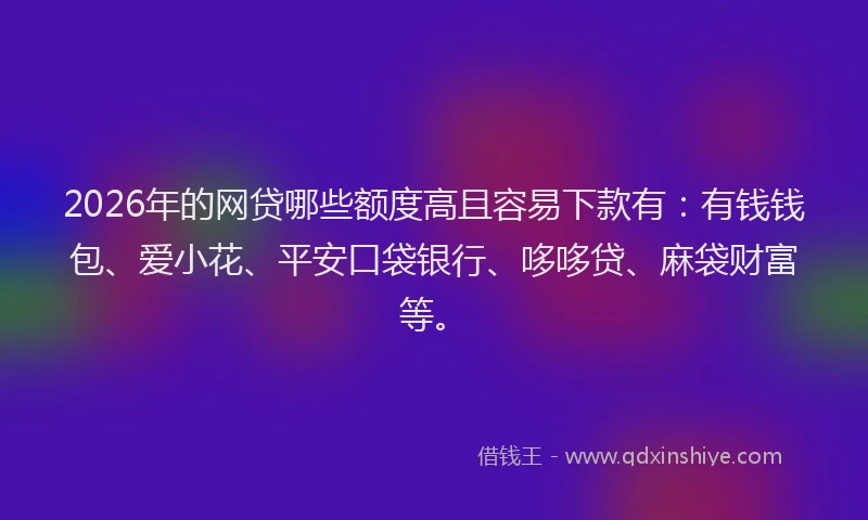 2026年的网贷哪些额度高且容易下款有：有钱钱包、爱小花、平安口袋银行、哆哆贷、麻袋财富等。