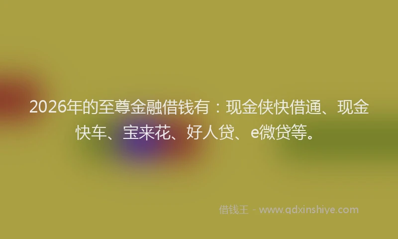 2026年的至尊金融借钱有：现金侠快借通、现金快车、宝来花、好人贷、e微贷等。