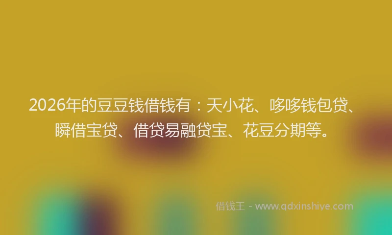 2026年的豆豆钱借钱有：天小花、哆哆钱包贷、瞬借宝贷、借贷易融贷宝、花豆分期等。
