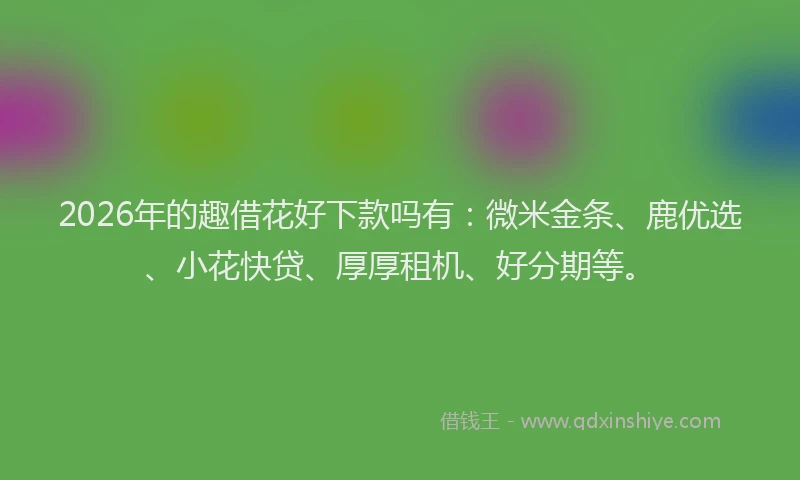 2026年的趣借花好下款吗有：微米金条、鹿优选、小花快贷、厚厚租机、好分期等。