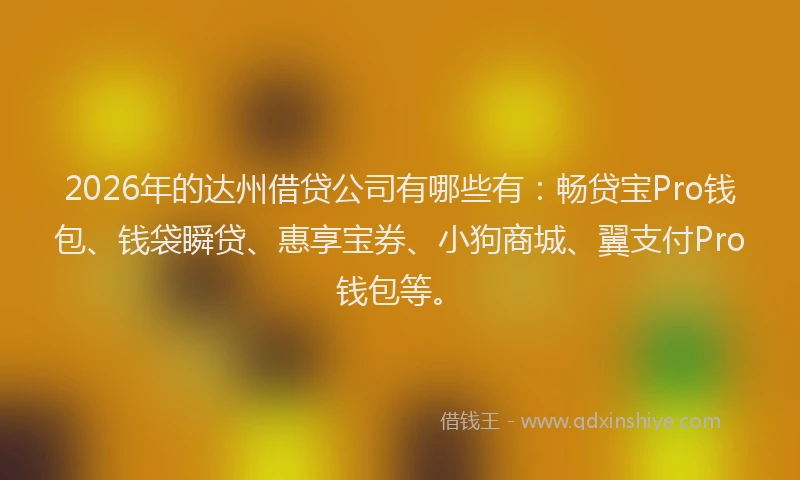 2026年的达州借贷公司有哪些有：畅贷宝Pro钱包、钱袋瞬贷、惠享宝券、小狗商城、翼支付Pro钱包等。