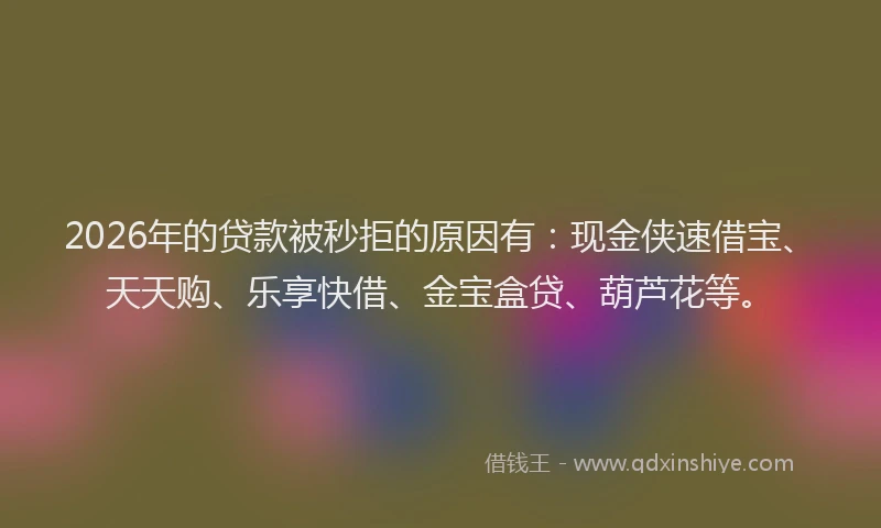 2026年的贷款被秒拒的原因有：现金侠速借宝、天天购、乐享快借、金宝盒贷、葫芦花等。