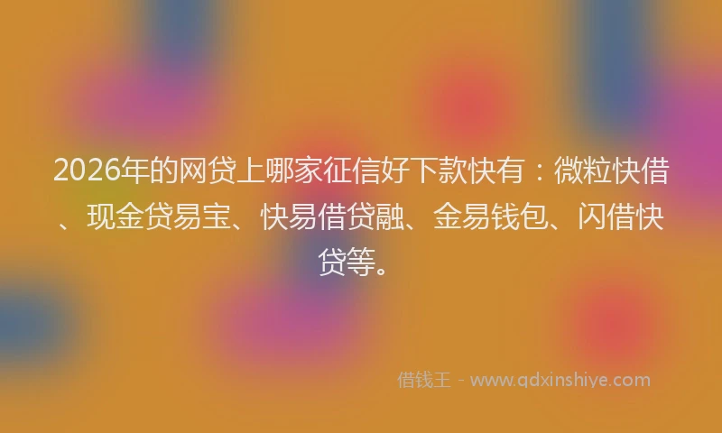 2026年的网贷上哪家征信好下款快有：微粒快借、现金贷易宝、快易借贷融、金易钱包、闪借快贷等。