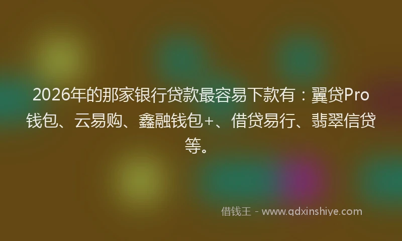 2026年的那家银行贷款最容易下款有：翼贷Pro钱包、云易购、鑫融钱包+、借贷易行、翡翠信贷等。
