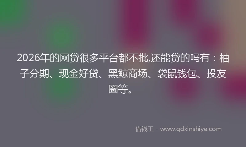 2026年的网贷很多平台都不批,还能贷的吗有：柚子分期、现金好贷、黑鲸商场、袋鼠钱包、投友圈等。