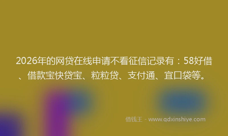 2026年的网贷在线申请不看征信记录有：58好借、借款宝快贷宝、粒粒贷、支付通、宜口袋等。