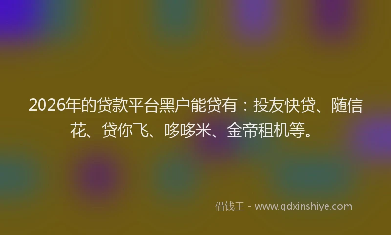 2026年的贷款平台黑户能贷有：投友快贷、随信花、贷你飞、哆哆米、金帝租机等。