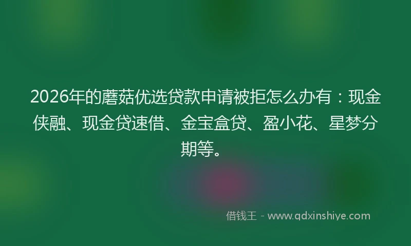 2026年的蘑菇优选贷款申请被拒怎么办有：现金侠融、现金贷速借、金宝盒贷、盈小花、星梦分期等。