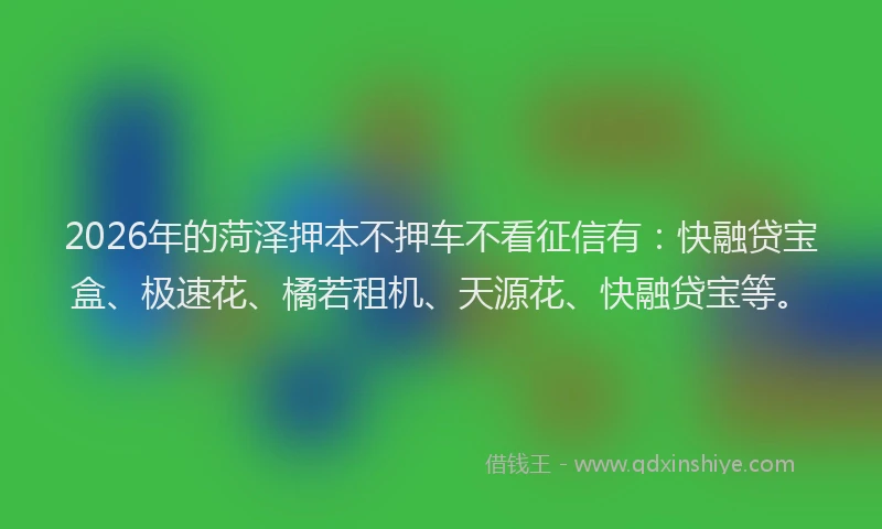 2026年的菏泽押本不押车不看征信有：快融贷宝盒、极速花、橘若租机、天源花、快融贷宝等。