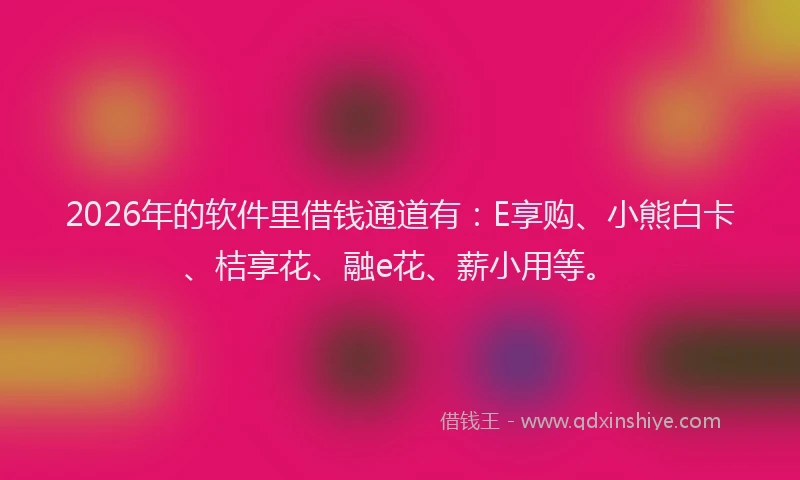 2026年的软件里借钱通道有：E享购、小熊白卡、桔享花、融e花、薪小用等。