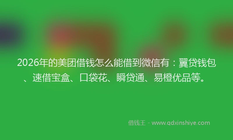 2026年的美团借钱怎么能借到微信有：翼贷钱包、速借宝盒、口袋花、瞬贷通、易橙优品等。