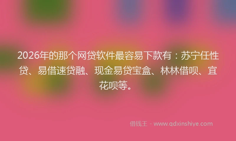 2026年的那个网贷软件最容易下款有：苏宁任性贷、易借速贷融、现金易贷宝盒、林林借呗、宜花呗等。