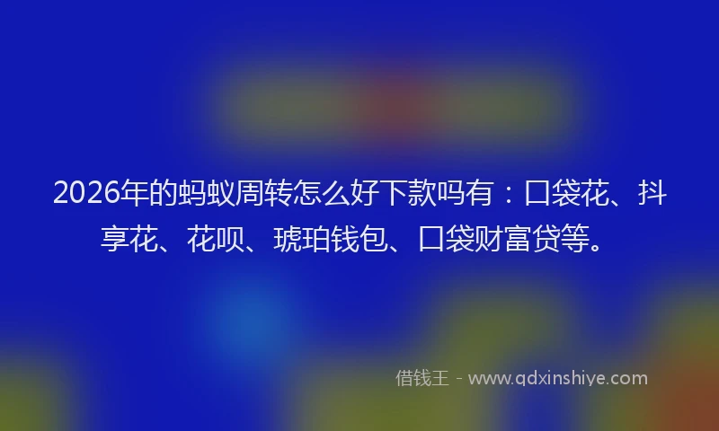 2026年的蚂蚁周转怎么好下款吗有：口袋花、抖享花、花呗、琥珀钱包、口袋财富贷等。
