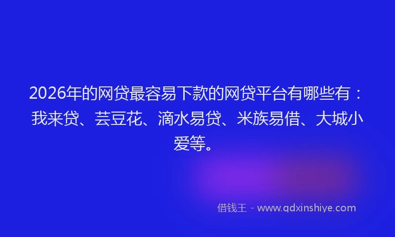 2026年的网贷最容易下款的网贷平台有哪些有：我来贷、芸豆花、滴水易贷、米族易借、大城小爱等。