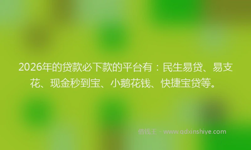 2026年的贷款必下款的平台有：民生易贷、易支花、现金秒到宝、小鹅花钱、快捷宝贷等。