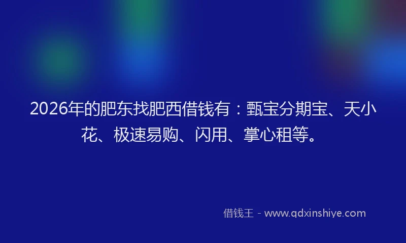 2026年的肥东找肥西借钱有：甄宝分期宝、天小花、极速易购、闪用、掌心租等。