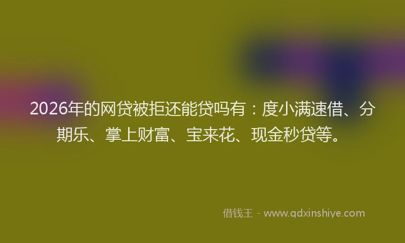 2026年的网贷被拒还能贷吗有：度小满速借、分期乐、掌上财富、宝来花、现金秒贷等。