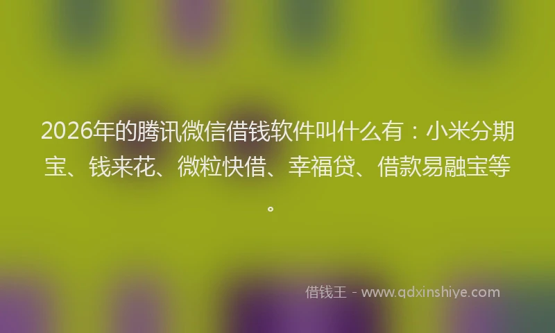 2026年的腾讯微信借钱软件叫什么有：小米分期宝、钱来花、微粒快借、幸福贷、借款易融宝等。