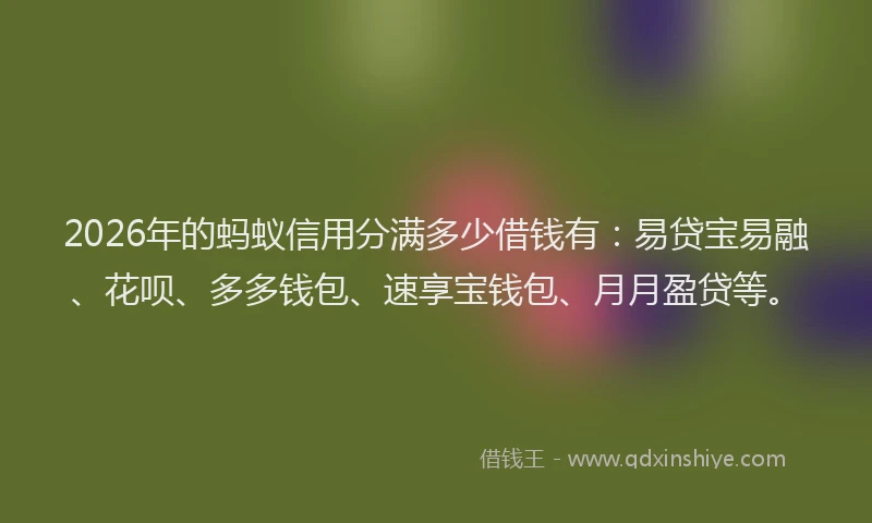 2026年的蚂蚁信用分满多少借钱有：易贷宝易融、花呗、多多钱包、速享宝钱包、月月盈贷等。