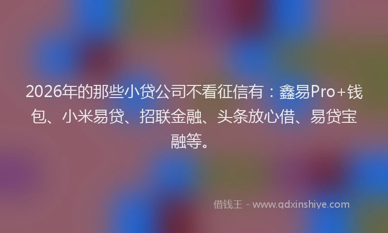 2026年的那些小贷公司不看征信有：鑫易Pro+钱包、小米易贷、招联金融、头条放心借、易贷宝融等。