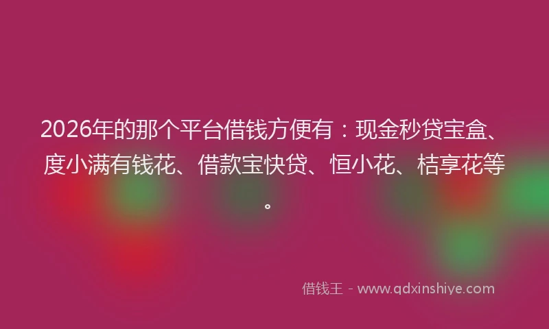2026年的那个平台借钱方便有：现金秒贷宝盒、度小满有钱花、借款宝快贷、恒小花、桔享花等。