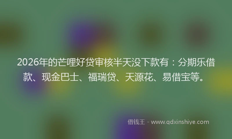 2026年的芒哩好贷审核半天没下款有：分期乐借款、现金巴士、福瑞贷、天源花、易借宝等。