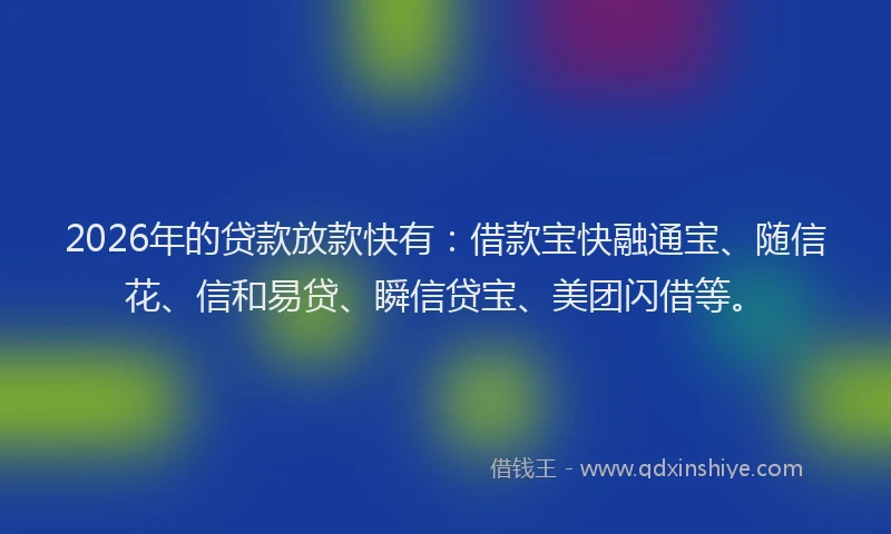 2026年的贷款放款快有：借款宝快融通宝、随信花、信和易贷、瞬信贷宝、美团闪借等。