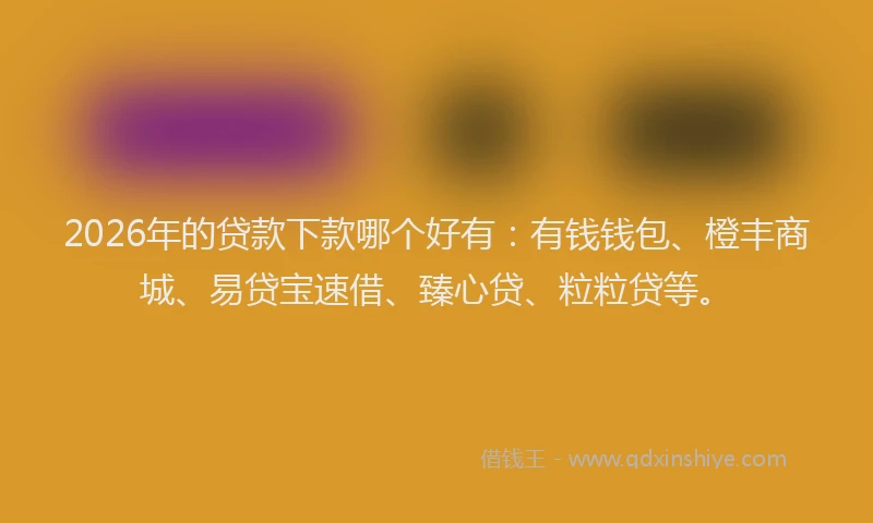 2026年的贷款下款哪个好有：有钱钱包、橙丰商城、易贷宝速借、臻心贷、粒粒贷等。