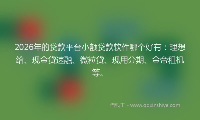 2026年的贷款平台小额贷款软件哪个好有：理想给、现金贷速融、微粒贷、现用分期、金帝租机等。