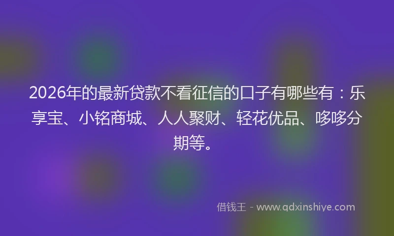 2026年的最新贷款不看征信的口子有哪些有：乐享宝、小铭商城、人人聚财、轻花优品、哆哆分期等。