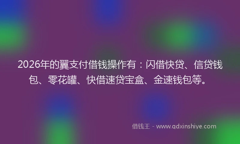 2026年的翼支付借钱操作有：闪借快贷、信贷钱包、零花罐、快借速贷宝盒、金速钱包等。